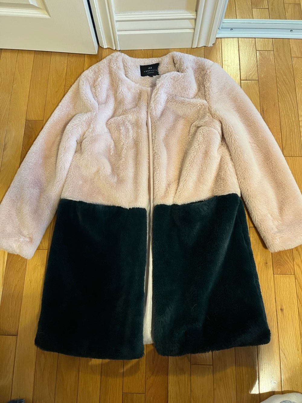 AngelEye London pink and green fuzzy long teddy coat